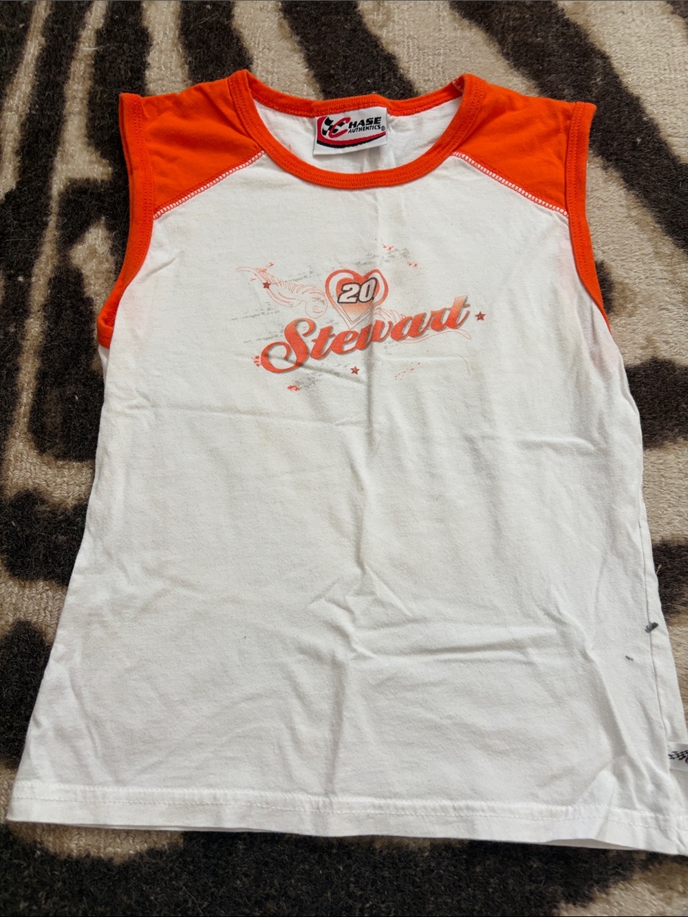 Chase Authentics White Tank Top with Orange Accents - 'Stewart' Graphic
